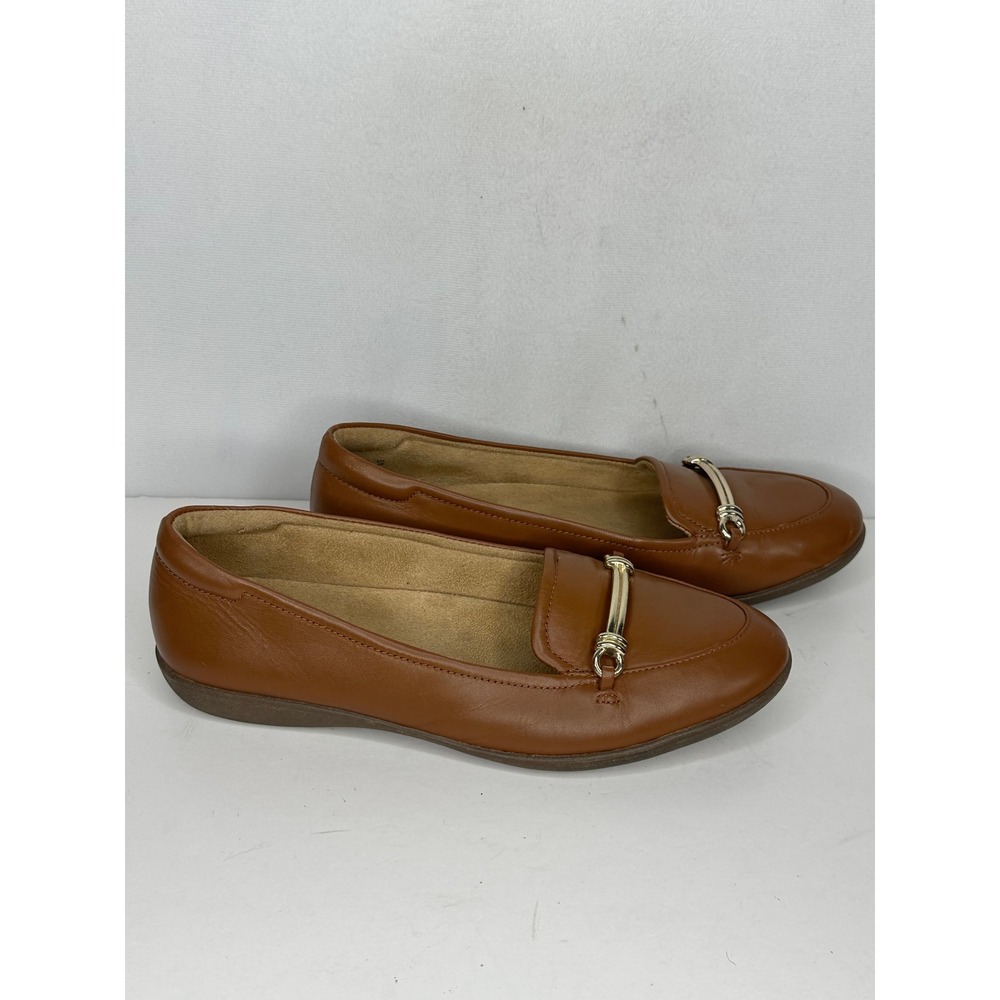 Naturalizer Florence Tan Brown Leather Bit Loafers Womens 9M Flats Comfort Shoes